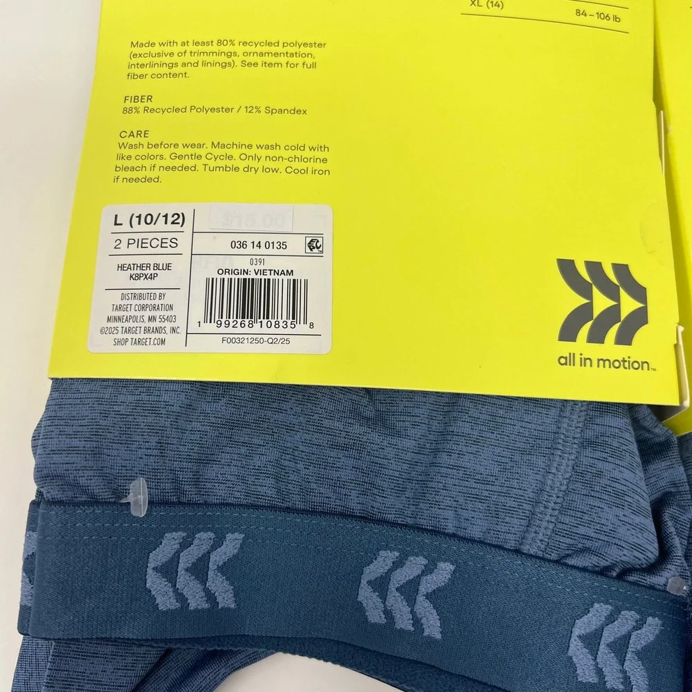 LOT of 2 All In Motion Mid-Weight Thermal Set Youth L 10/12 Blue Thumbholes NWT